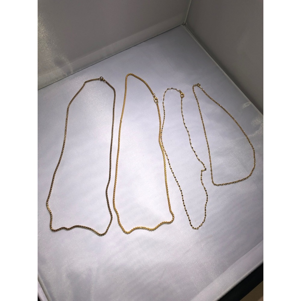 Lot of 4 Gold Tone Necklaces Assorted Chains Box Rope‎ Cable Minimalist Layering